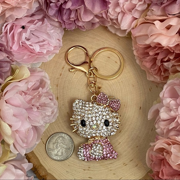 Hello Kitty with Pale Pink Crystal Dress & Bow Keychain Charm - Picture 11 of 12